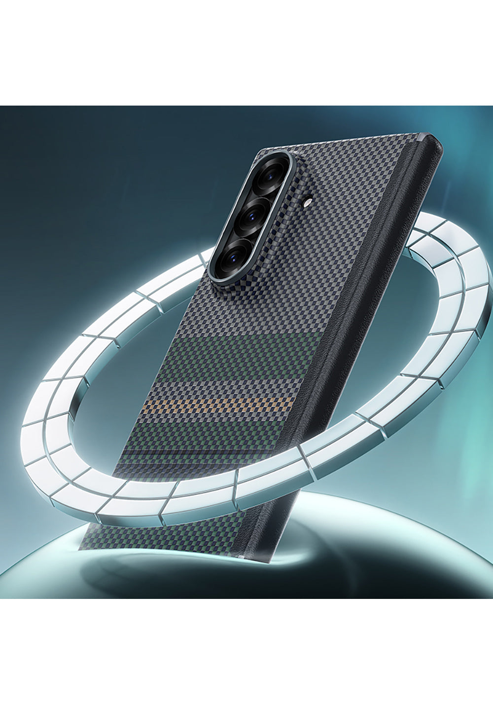 Galaxy Z Fold 7 Kılıf Manyetik Şarj Uyumlu Karbon Fiber Tasarımlı Benks Aurora ArmorAir Kevlar Kapak