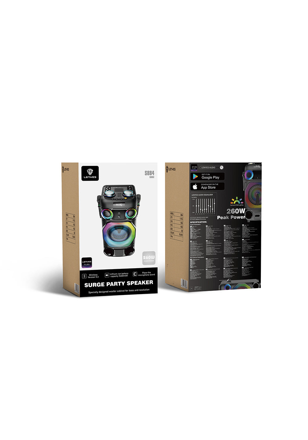 Lenyes S884 RGB Işıklı Çift Mikrofonlu Kablosuz TWS Bluetooth Speaker Hoparlör v5.3