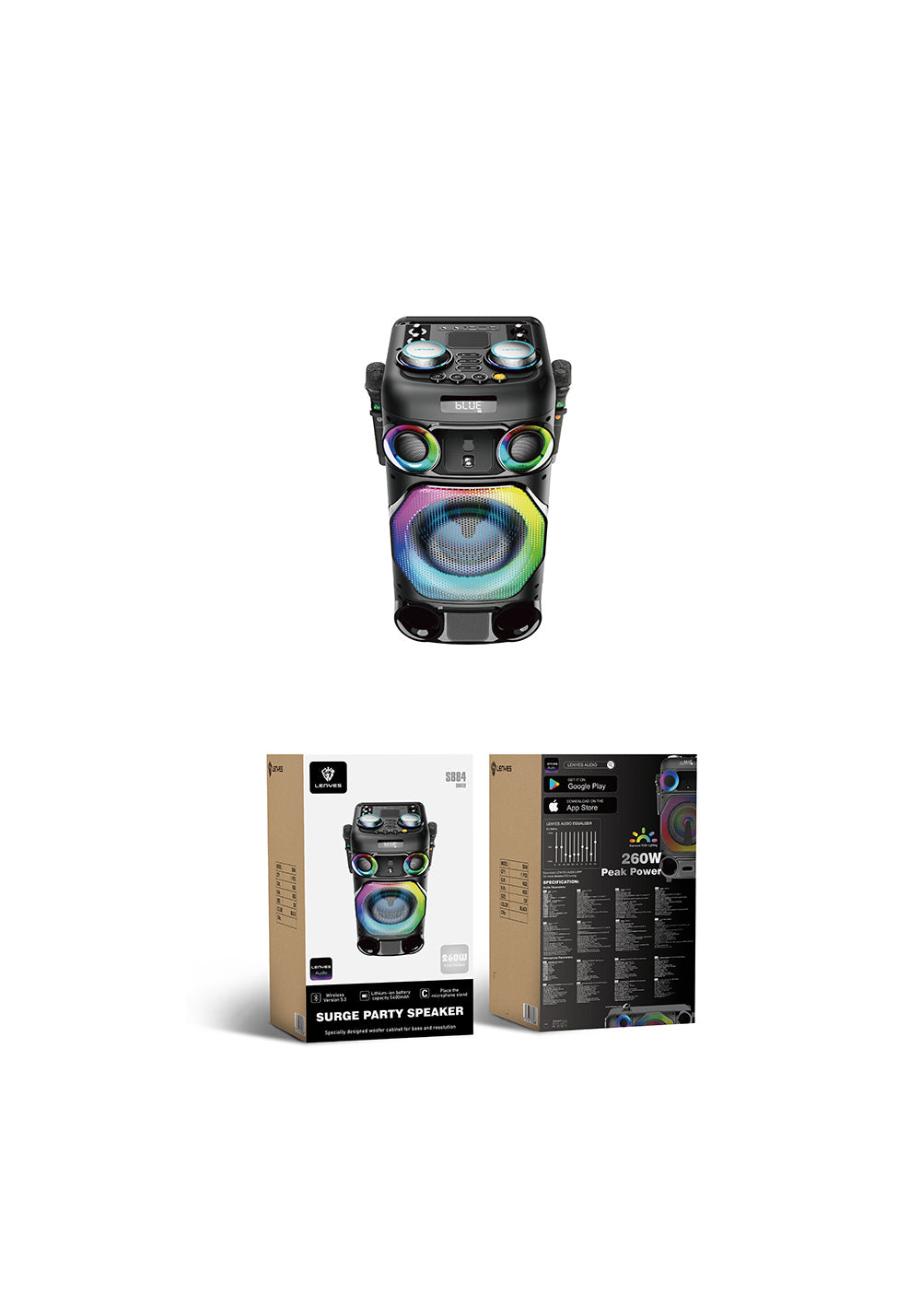 Lenyes S884 RGB Işıklı Çift Mikrofonlu Kablosuz TWS Bluetooth Speaker Hoparlör v5.3