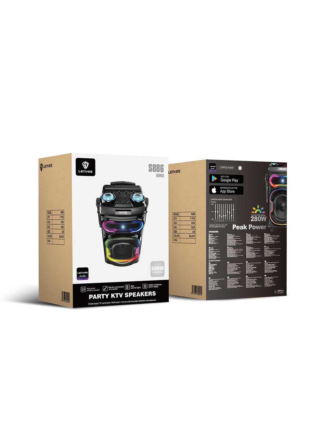 Lenyes S886 RGB Işıklı Çift Mikrofonlu Kablosuz TWS Bluetooth Speaker Hoparlör v5.3