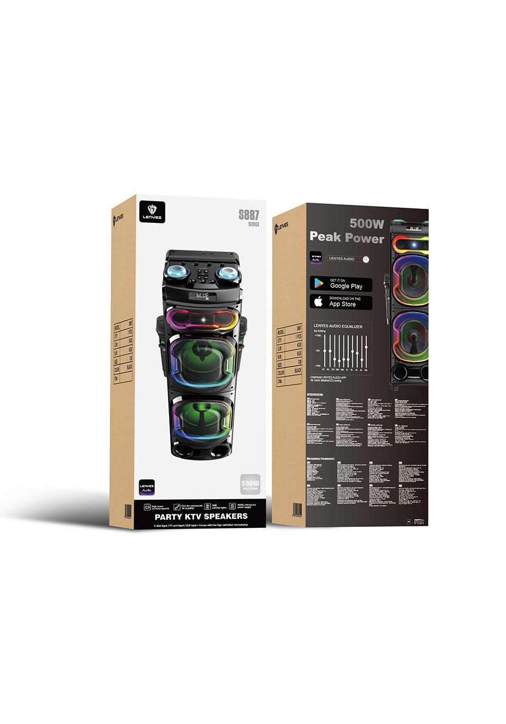 Lenyes S887 RGB Işıklı Çift Mikrofonlu Kablosuz TWS Bluetooth Speaker Hoparlör v5.3