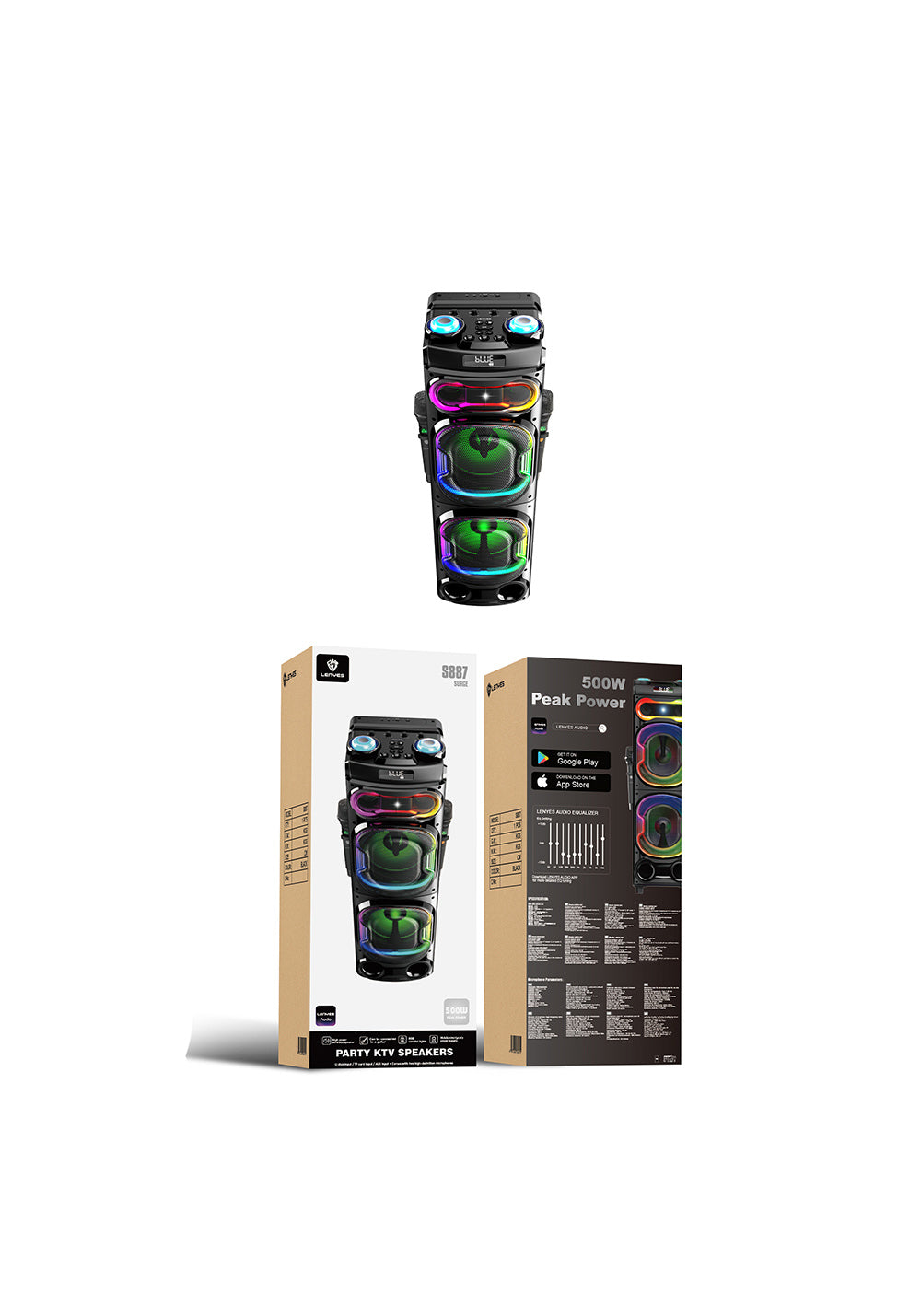 Lenyes S887 RGB Işıklı Çift Mikrofonlu Kablosuz TWS Bluetooth Speaker Hoparlör v5.3