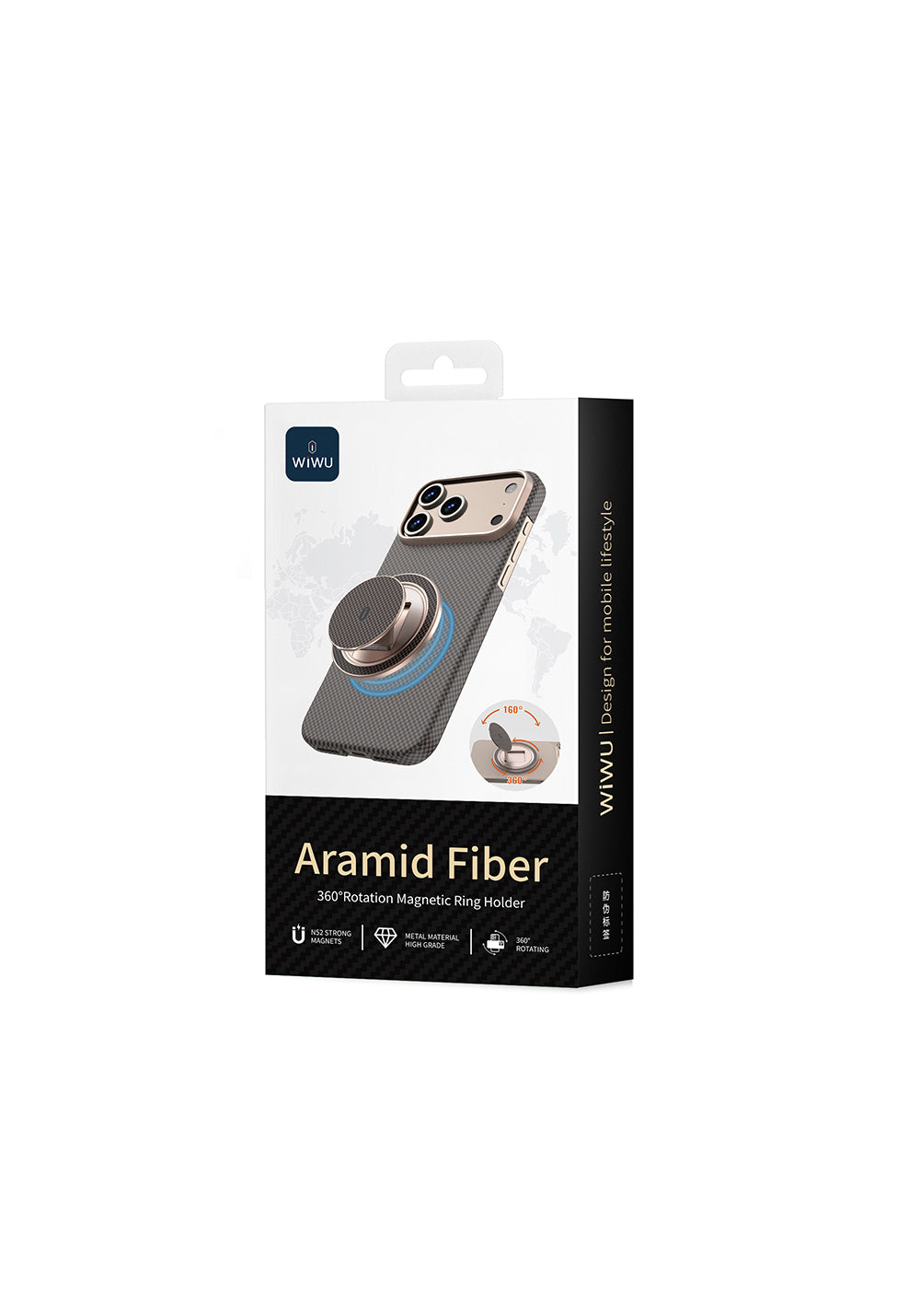Wiwu Warriors Serisi Aramid Fiber 360 Derece Dönebilen Magnetik Ring Stand Telefon Tutucu