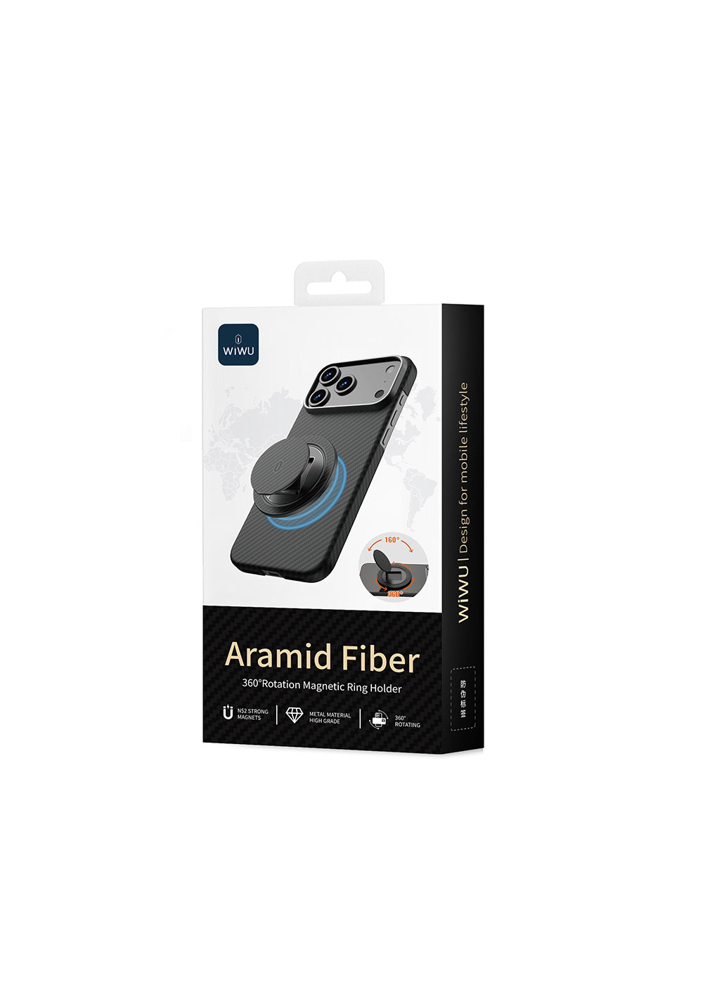 Wiwu Warriors Serisi Aramid Fiber 360 Derece Dönebilen Magnetik Ring Stand Telefon Tutucu