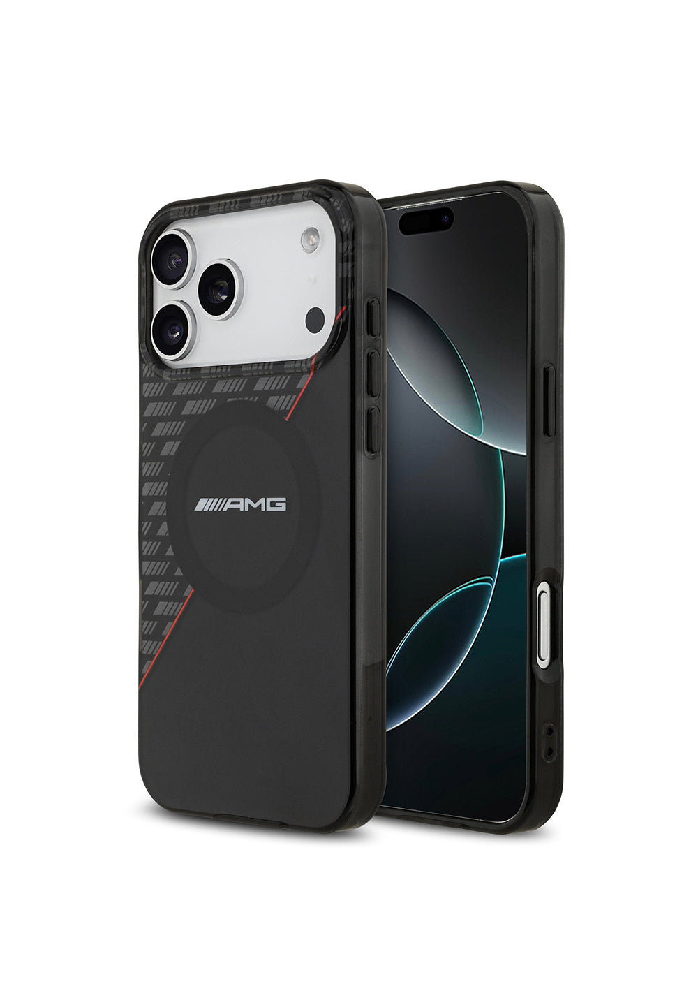 Apple iPhone 17 Pro Max Kılıf AMG Orijinal Lisanslı Manyetik Şarj Uyumlu Çift Katmanlı Kırmızı Çapraz Çizgili Kapak