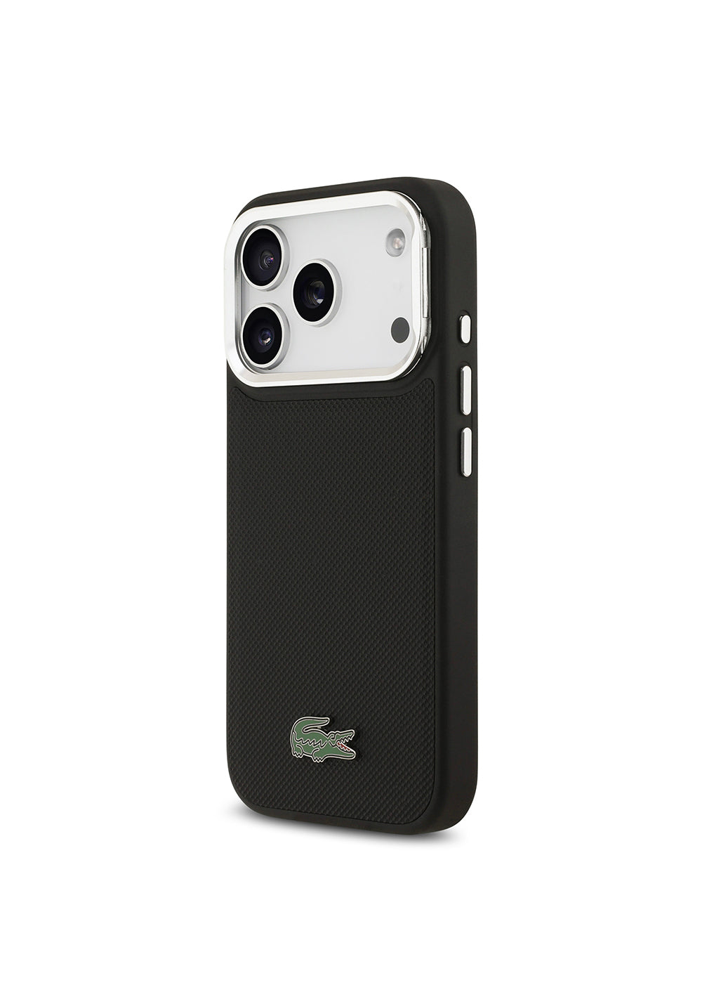 Apple iPhone 17 Pro Kılıf Lacoste Orijinal Lisanslı Manyetik Şarj Uyumlu PU Pike Desenli Standlı Metal Logolu Kapak