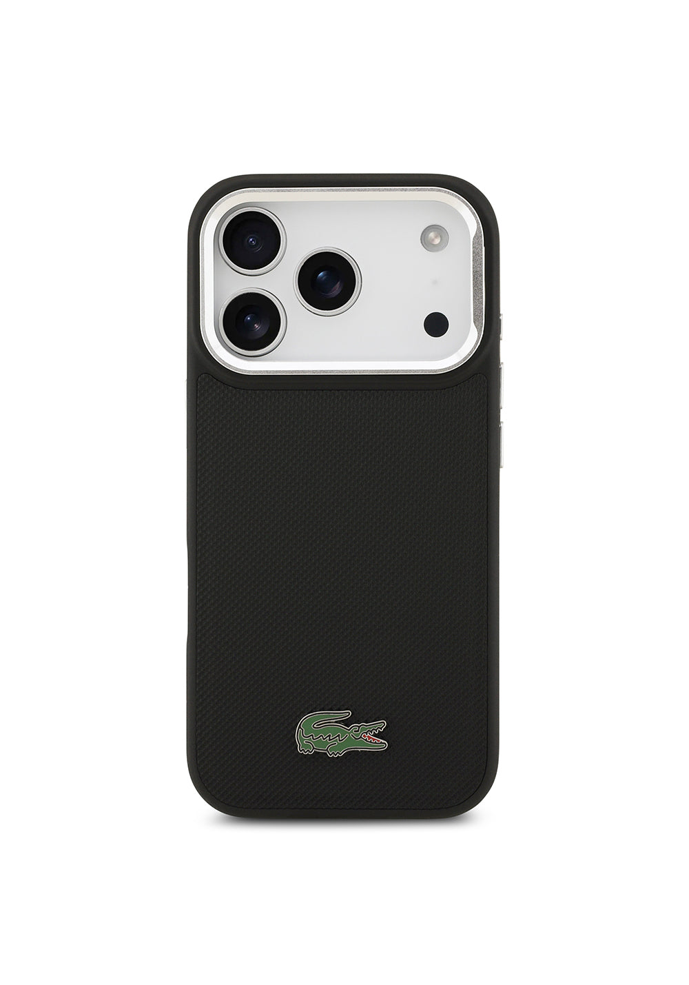 Apple iPhone 17 Pro Kılıf Lacoste Orijinal Lisanslı Manyetik Şarj Uyumlu PU Pike Desenli Standlı Metal Logolu Kapak