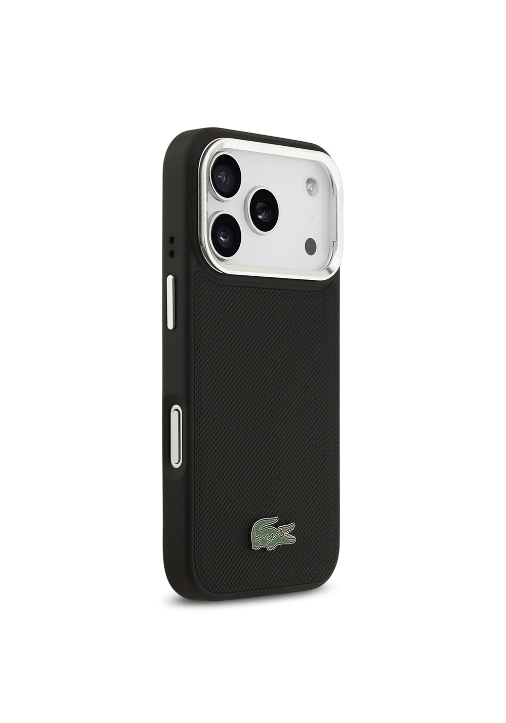 Apple iPhone 17 Pro Kılıf Lacoste Orijinal Lisanslı Manyetik Şarj Uyumlu PU Pike Desenli Standlı Metal Logolu Kapak