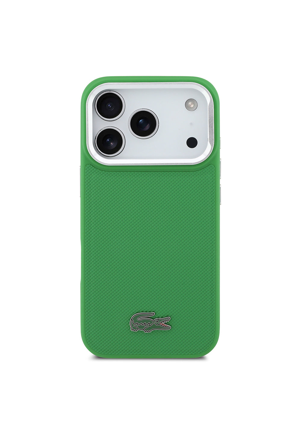 Apple iPhone 17 Pro Kılıf Lacoste Orijinal Lisanslı Manyetik Şarj Uyumlu PU Pike Desenli Standlı Metal Logolu Kapak