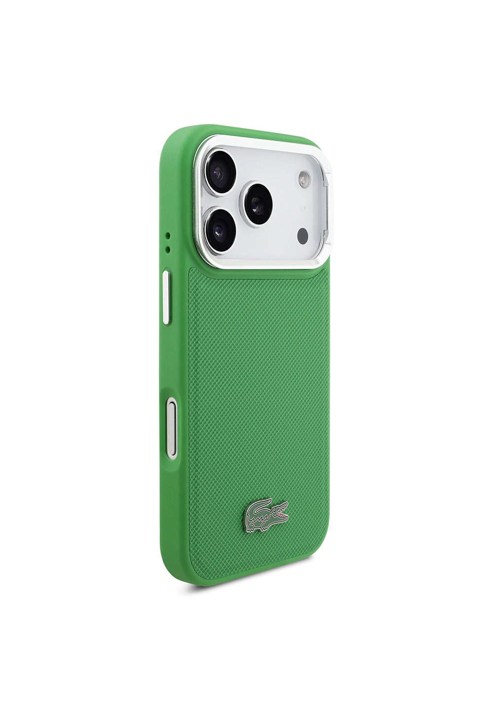 Apple iPhone 17 Pro Kılıf Lacoste Orijinal Lisanslı Manyetik Şarj Uyumlu PU Pike Desenli Standlı Metal Logolu Kapak