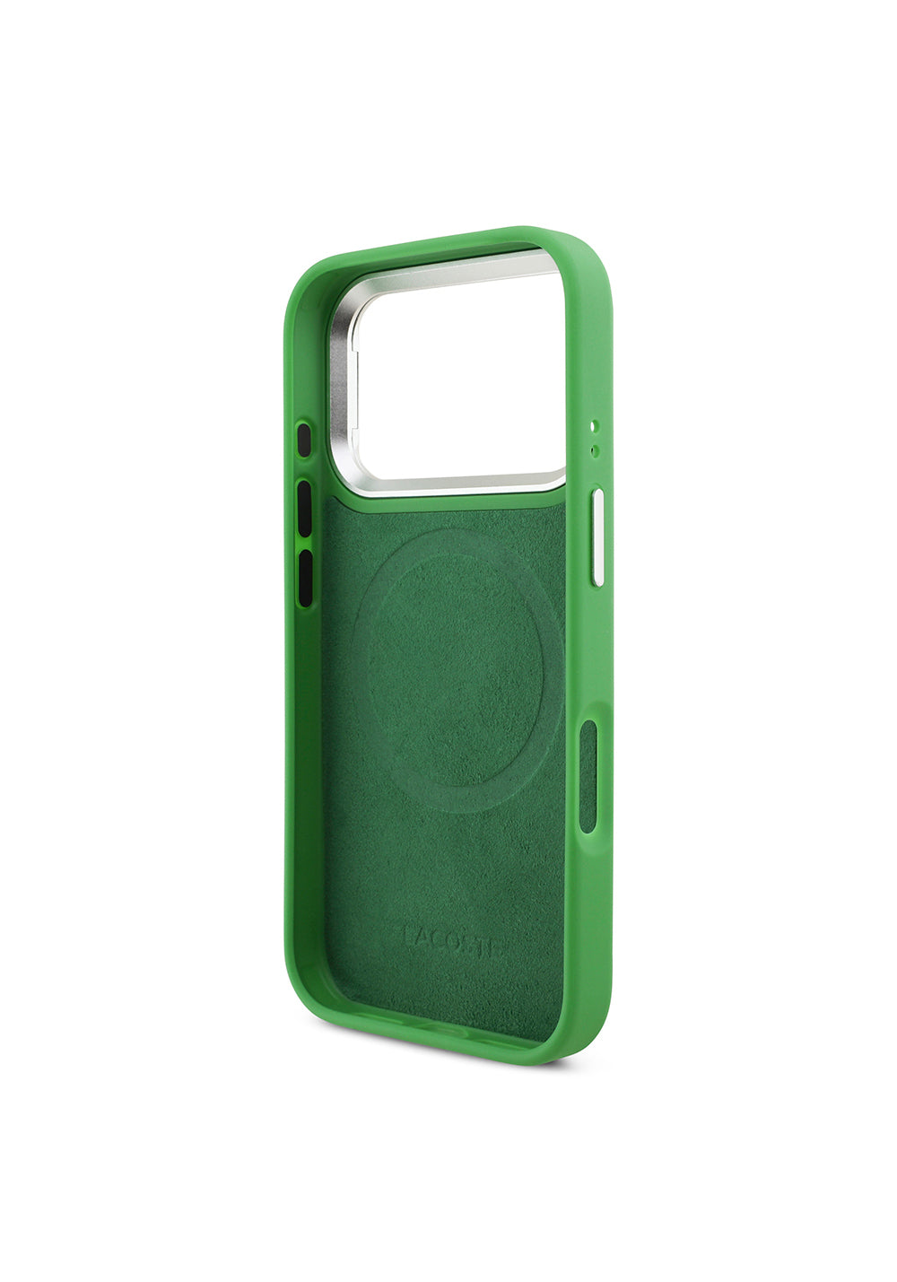 Apple iPhone 17 Pro Kılıf Lacoste Orijinal Lisanslı Manyetik Şarj Uyumlu PU Pike Desenli Standlı Metal Logolu Kapak