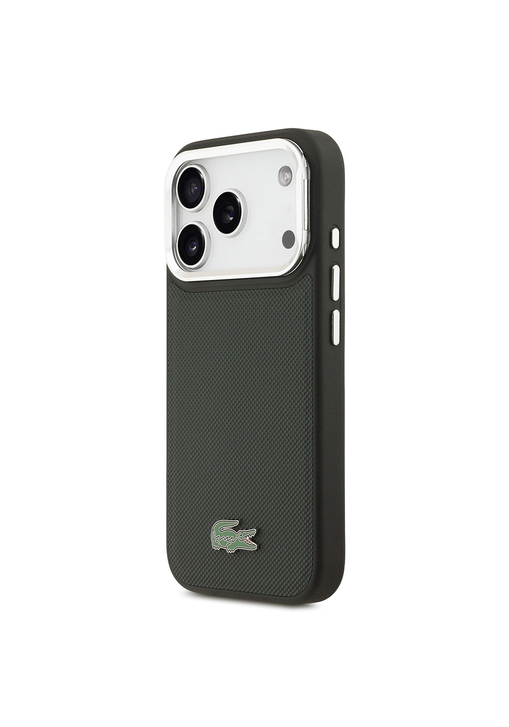 Apple iPhone 17 Pro Kılıf Lacoste Orijinal Lisanslı Manyetik Şarj Uyumlu PU Pike Desenli Standlı Metal Logolu Kapak