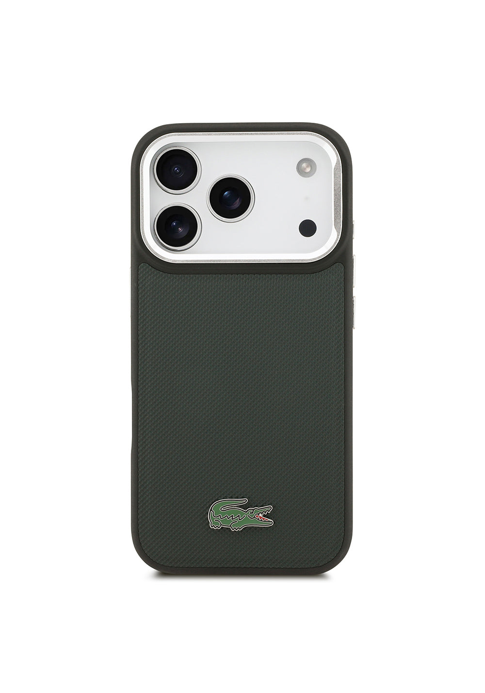 Apple iPhone 17 Pro Kılıf Lacoste Orijinal Lisanslı Manyetik Şarj Uyumlu PU Pike Desenli Standlı Metal Logolu Kapak