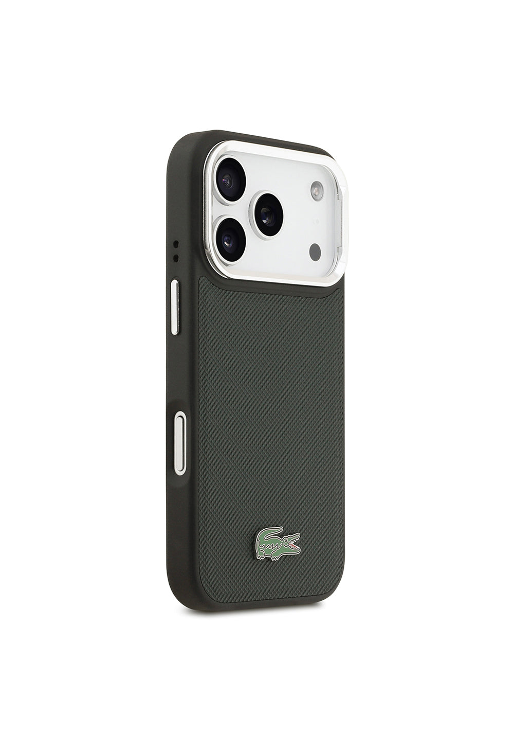 Apple iPhone 17 Pro Kılıf Lacoste Orijinal Lisanslı Manyetik Şarj Uyumlu PU Pike Desenli Standlı Metal Logolu Kapak