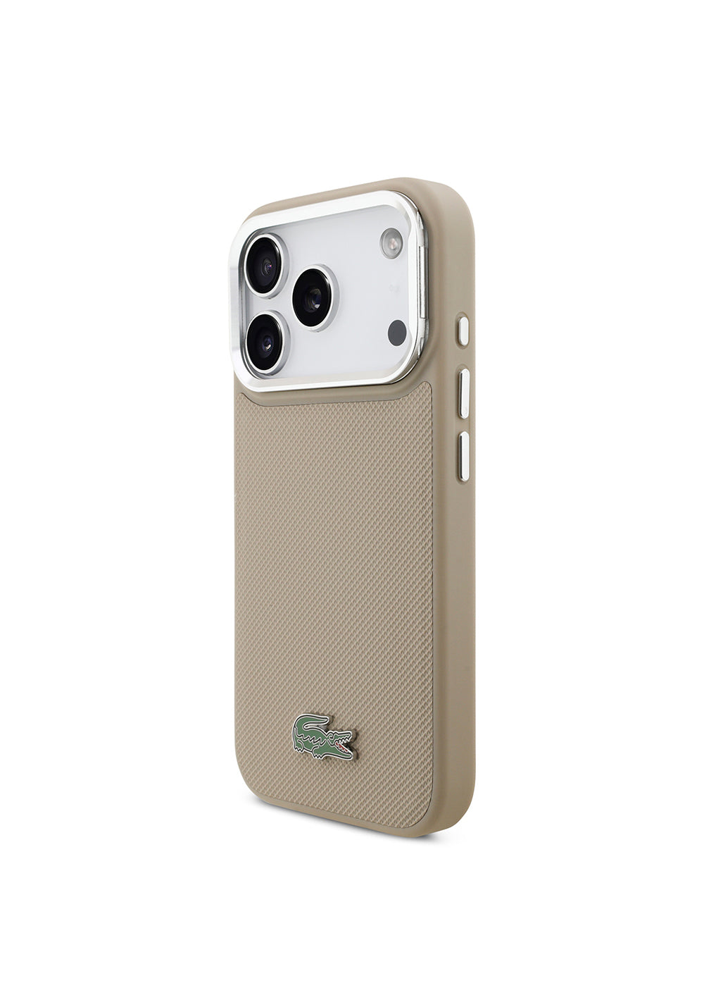 Apple iPhone 17 Pro Kılıf Lacoste Orijinal Lisanslı Manyetik Şarj Uyumlu PU Pike Desenli Standlı Metal Logolu Kapak