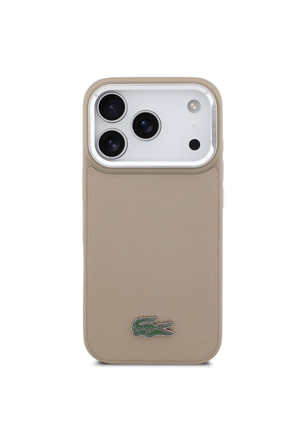 Apple iPhone 17 Pro Kılıf Lacoste Orijinal Lisanslı Manyetik Şarj Uyumlu PU Pike Desenli Standlı Metal Logolu Kapak