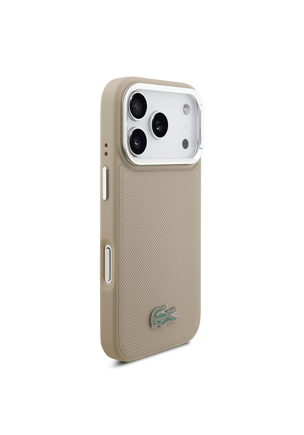 Apple iPhone 17 Pro Kılıf Lacoste Orijinal Lisanslı Manyetik Şarj Uyumlu PU Pike Desenli Standlı Metal Logolu Kapak