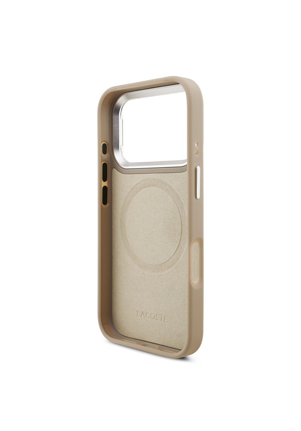 Apple iPhone 17 Pro Kılıf Lacoste Orijinal Lisanslı Manyetik Şarj Uyumlu PU Pike Desenli Standlı Metal Logolu Kapak