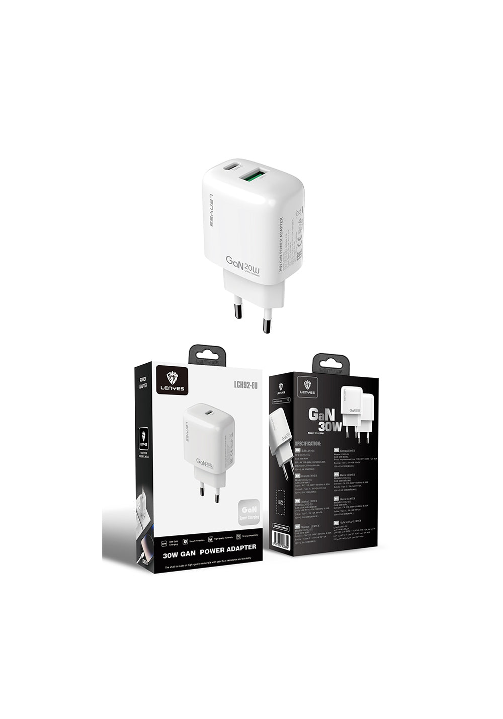 Lenyes LCH92 Type-C GaN Teknolojili PD Hızlı Şarj Özellikli Şarj Başlığı 30W