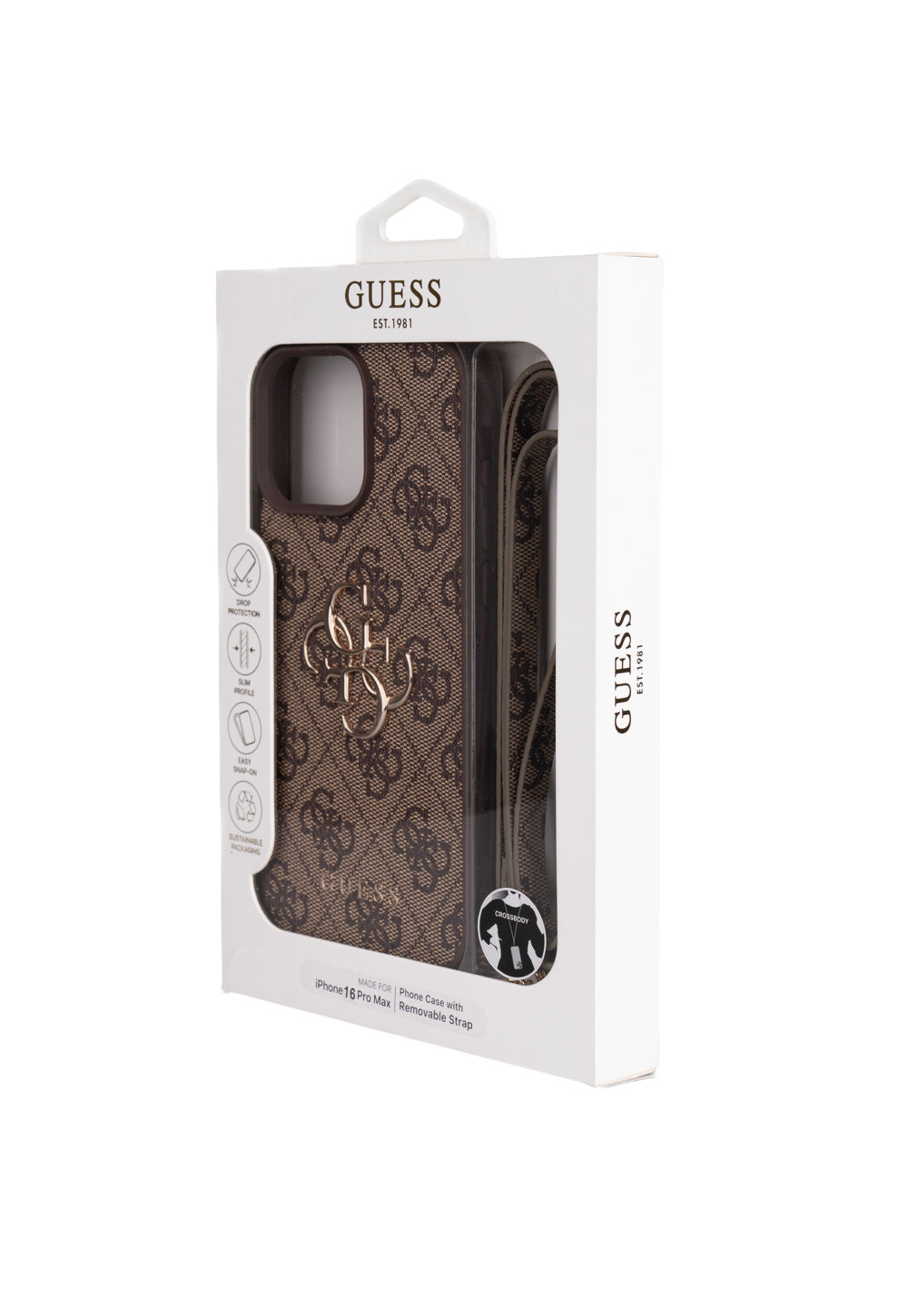 Apple iPhone 16 Pro Max Kılıf Guess Orijinal Lisanslı PU Deri 4G Büyük Metal Logolu Çapraz Vücut Askılı Kapak