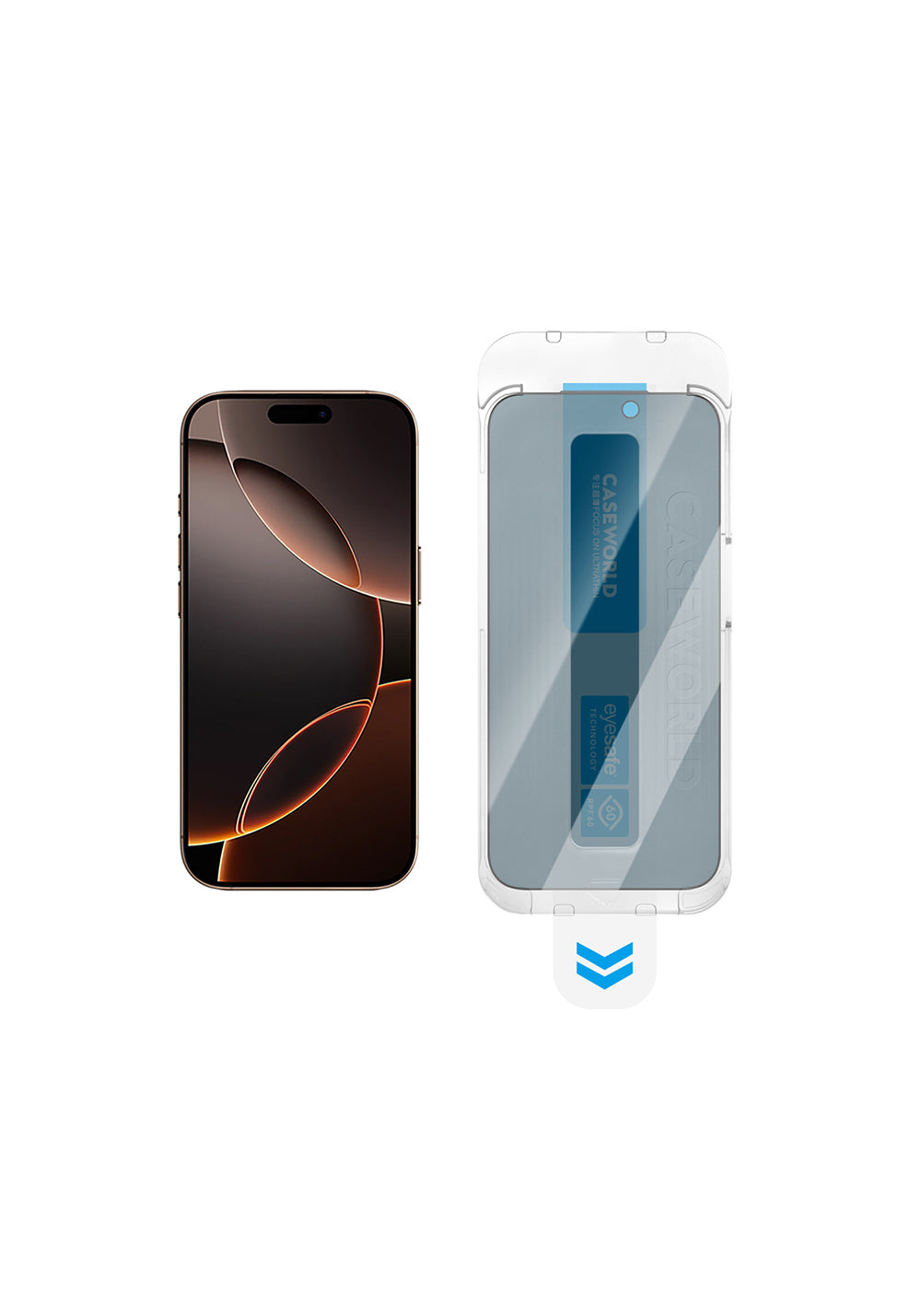 Apple iPhone 17 Pro Max CaseWorld Applicator Serisi 2.5D Eyesafe Mavi Işık Teknolojili 0.33mm Privacy Temperli Cam Ekran Koruyucu + Uygulama Aparatı