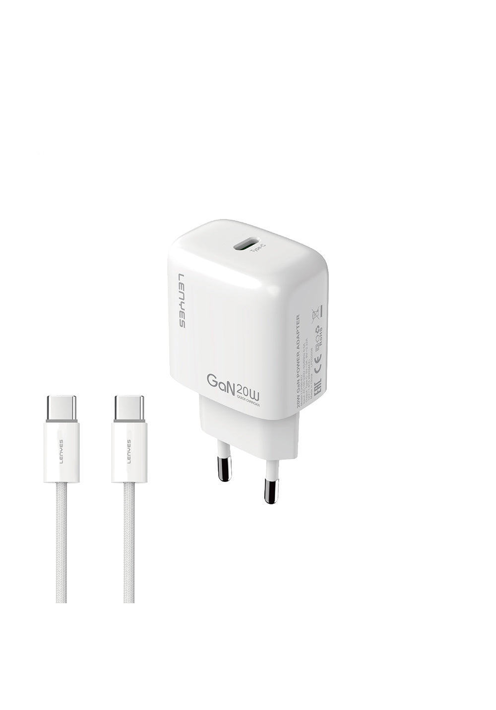 Lenyes LCH90-TC-TC Type-C to Type-C GaN Teknolojili PD Hızlı Şarj Özellikli Şarj Seti 20W