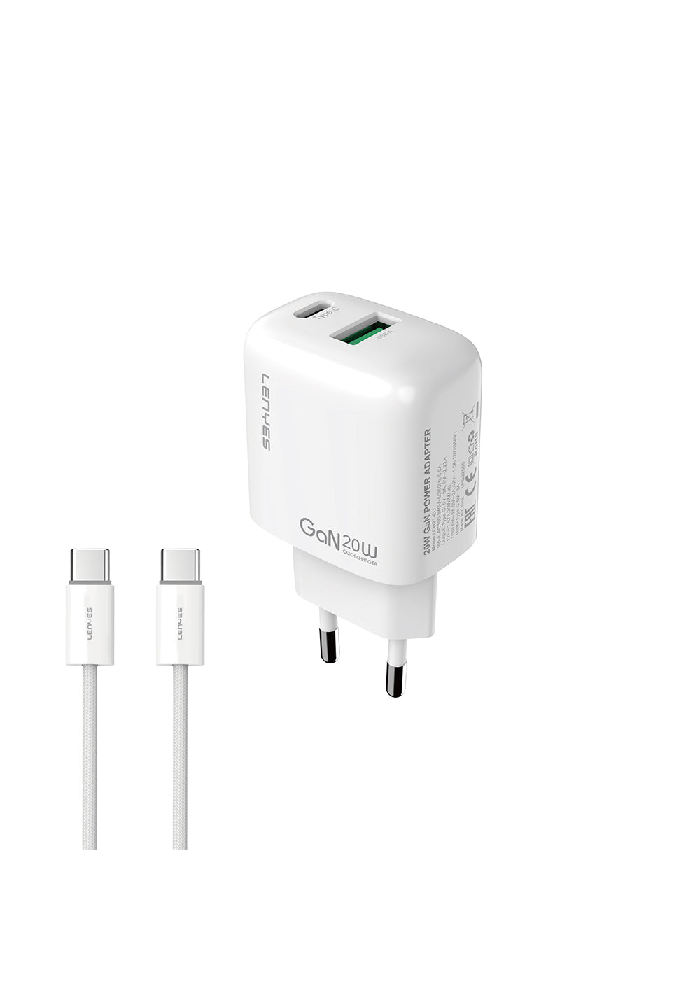 Lenyes LCH91-TC-TC Type-C to Type-C GaN Teknolojili PD ve USB Hızlı Şarj Özellikli Şarj Seti 20W