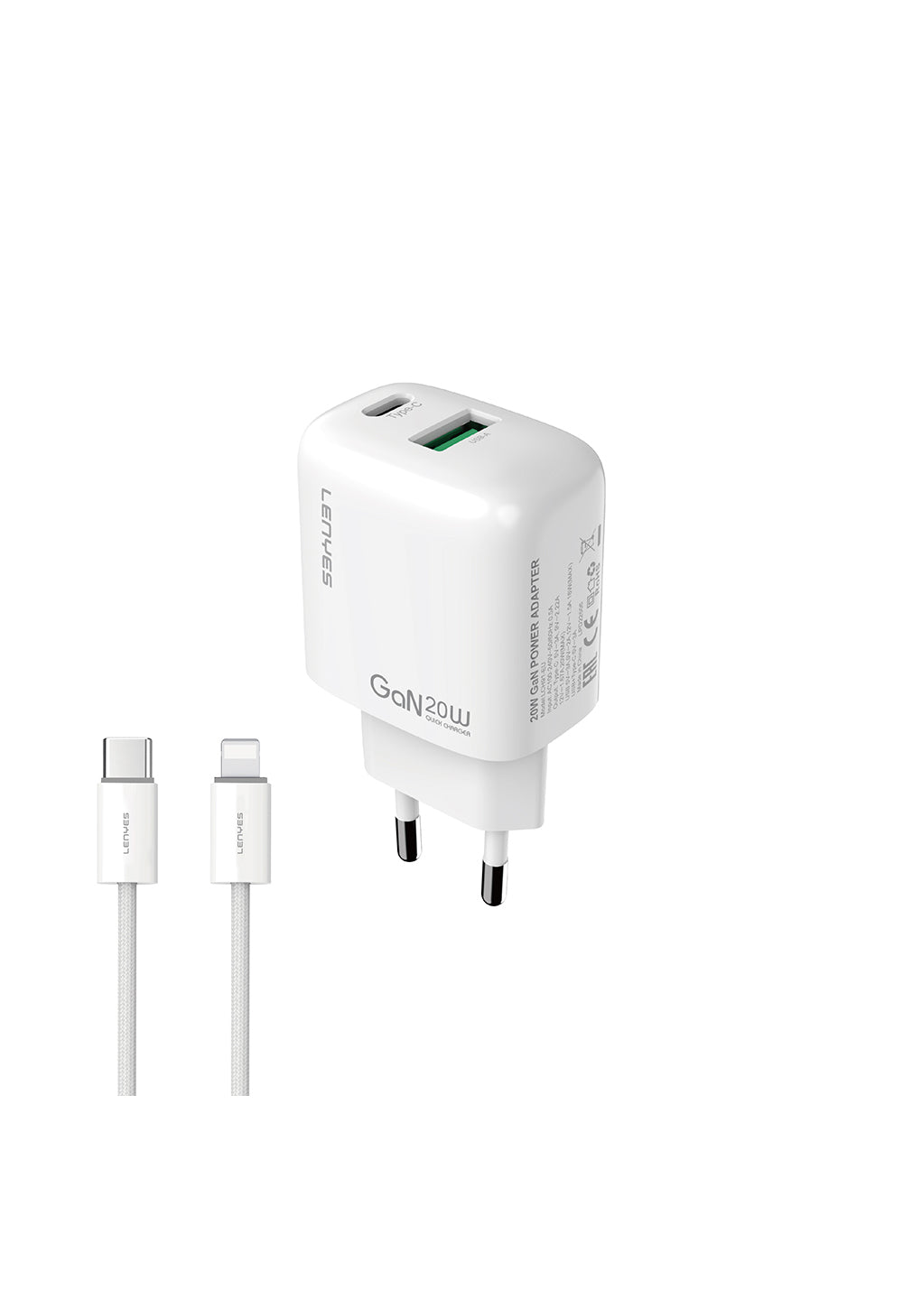 Lenyes LCH91-TC-L Type-C to Lightning GaN Teknolojili PD ve USB Hızlı Şarj Özellikli Şarj Seti 20W