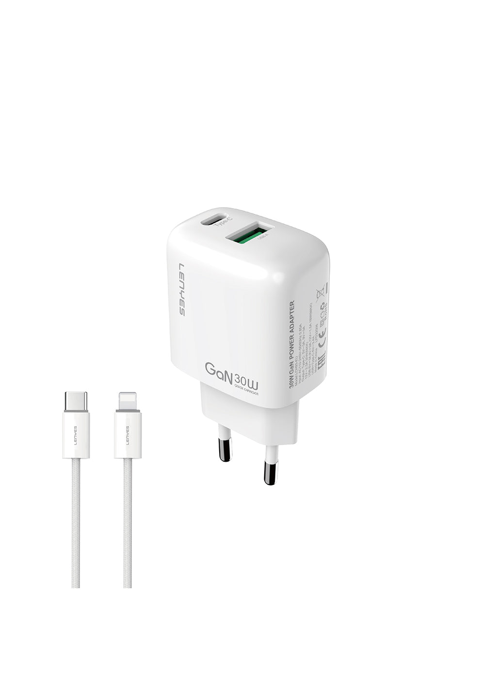 Lenyes LCH93-TC-L Type-C to Lightning GaN Teknolojili PD ve USB Hızlı Şarj Özellikli Şarj Seti 30W