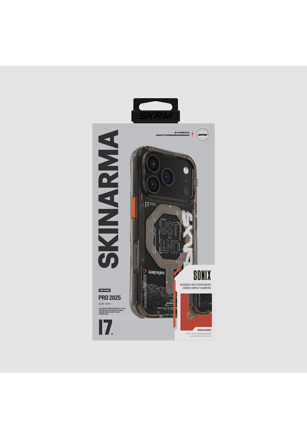 Apple iPhone 17 Pro Kılıf Skinarma Manyetik Şarj Uyumlu Yazı Desenli Airbag Tasarımlı Sonix Kapak