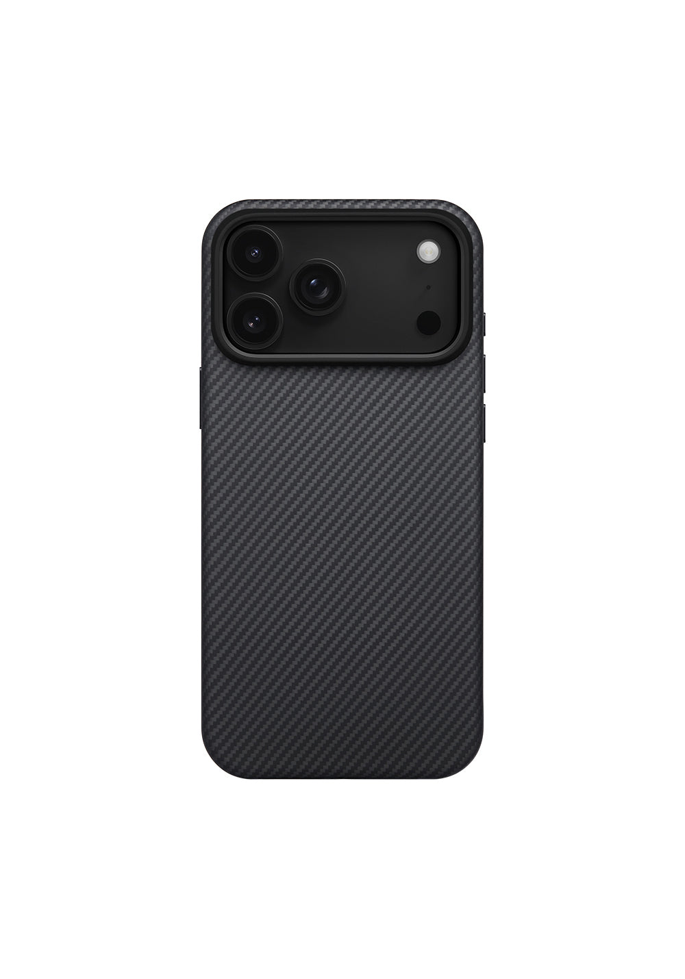 Apple iPhone 17 Pro Kılıf Manyetik Şarj Uyumlu Aramid Karbon Fiber Pitaka Military-Grade Classic Serisi Black-Grey Twill Kapak