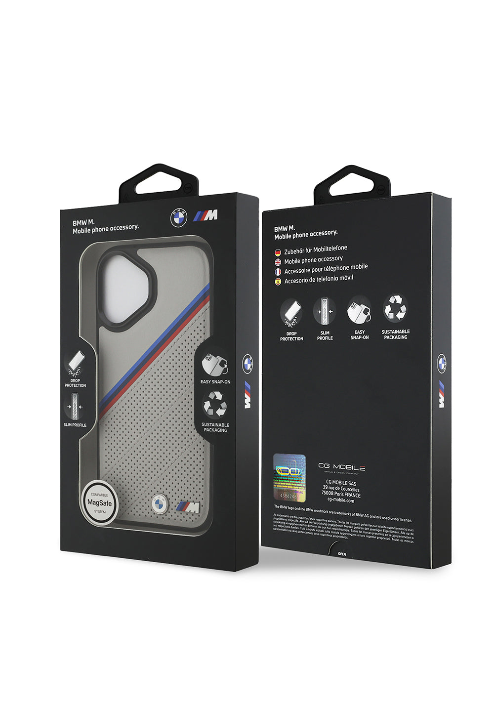 Apple iPhone 17 Kılıf BMW Orijinal Lisanslı Manyetik Şarj Uyumlu M Logolu Üç Şeritli Delikli Deri Kapak