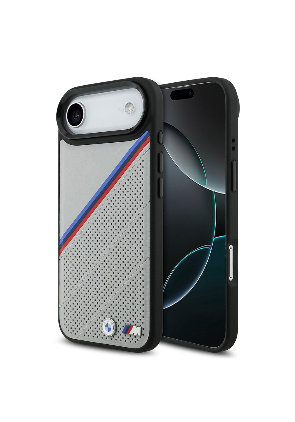 Apple iPhone 17 Air Kılıf BMW Orijinal Lisanslı Manyetik Şarj Uyumlu M Logolu Üç Şeritli Delikli Deri Kapak