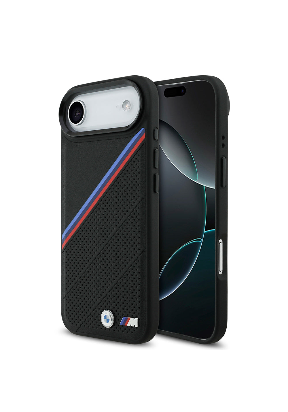 Apple iPhone 17 Air Kılıf BMW Orijinal Lisanslı Manyetik Şarj Uyumlu M Logolu Üç Şeritli Delikli Deri Kapak