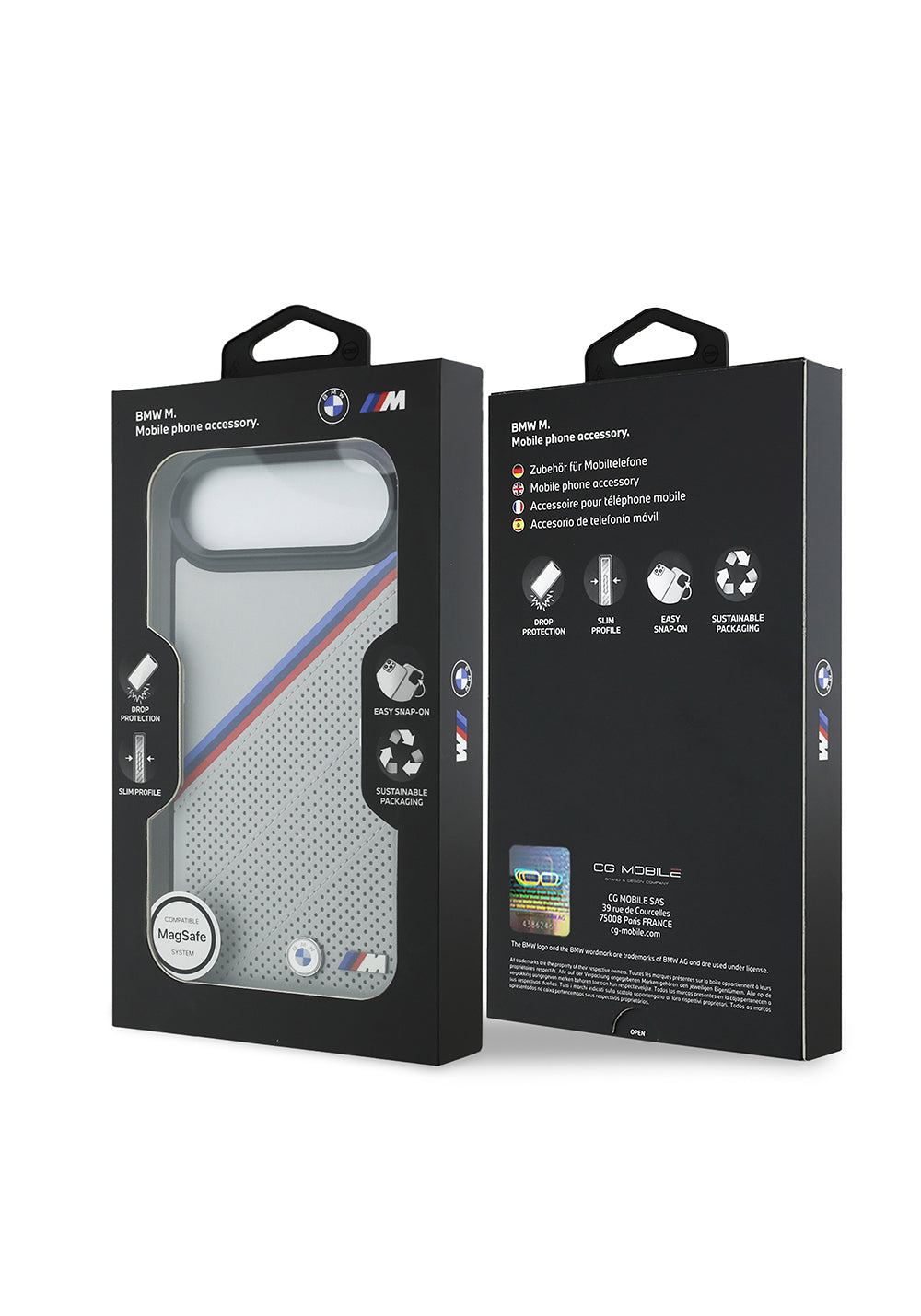 Apple iPhone 17 Air Kılıf BMW Orijinal Lisanslı Manyetik Şarj Uyumlu M Logolu Üç Şeritli Delikli Deri Kapak