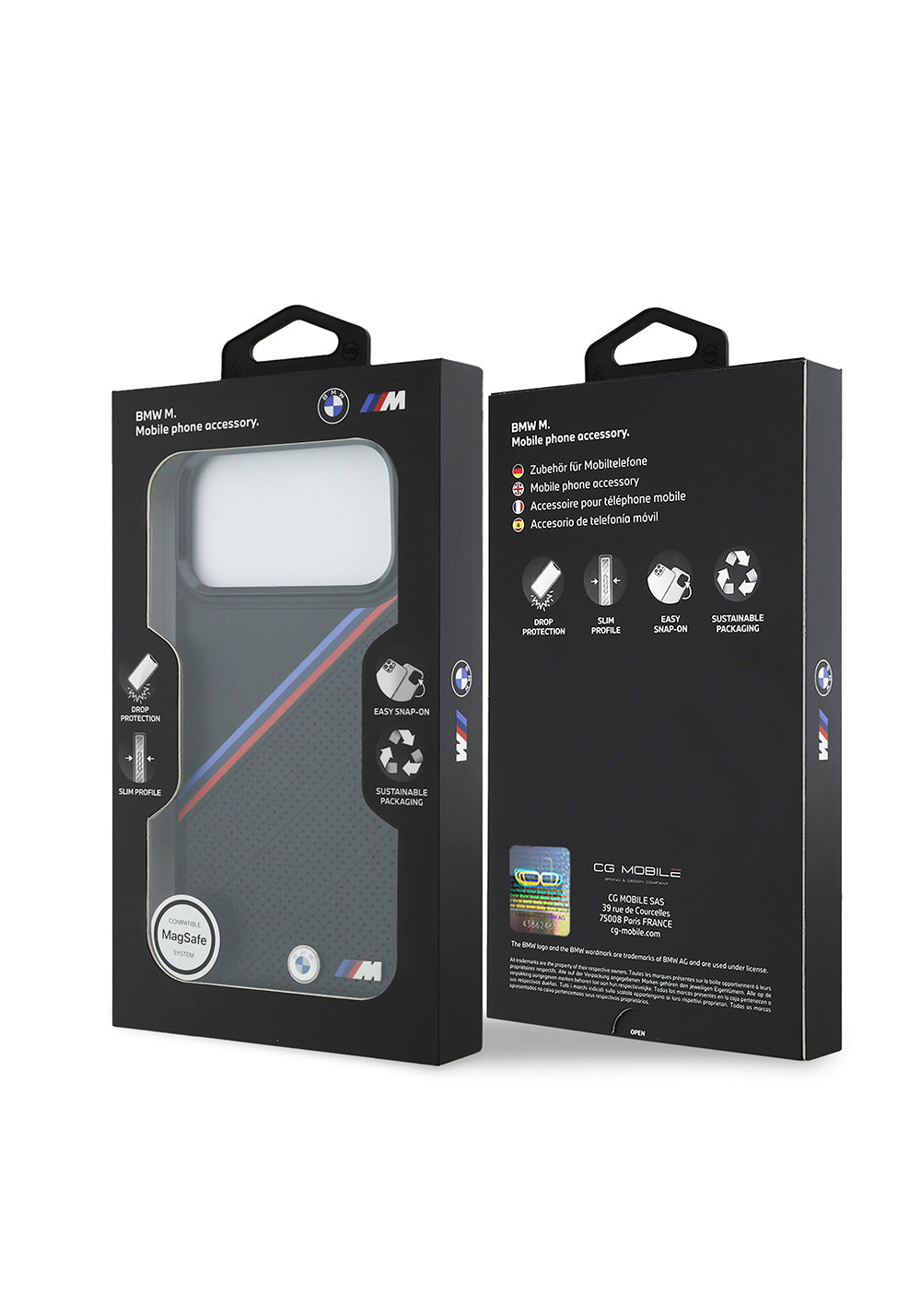 Apple iPhone 17 Pro Max Kılıf BMW Orijinal Lisanslı Manyetik Şarj Uyumlu M Logolu Üç Şeritli Delikli Deri Kapak