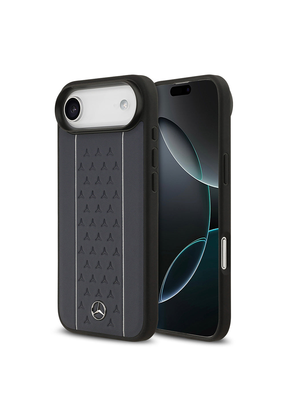 Apple iPhone 17 Air Kılıf Mercedes Benz Orijinal Lisanslı Manyetik Şarj Uyumlu Şeritli Yıldız Desenli Metal Logolu Deri Kapak