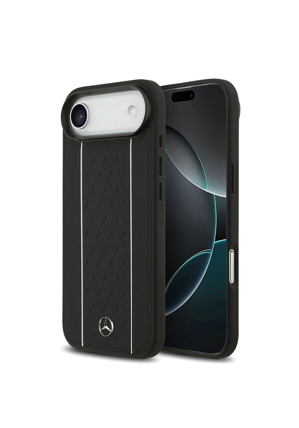 Apple iPhone 17 Air Kılıf Mercedes Benz Orijinal Lisanslı Manyetik Şarj Uyumlu Şeritli Yıldız Desenli Metal Logolu Deri Kapak