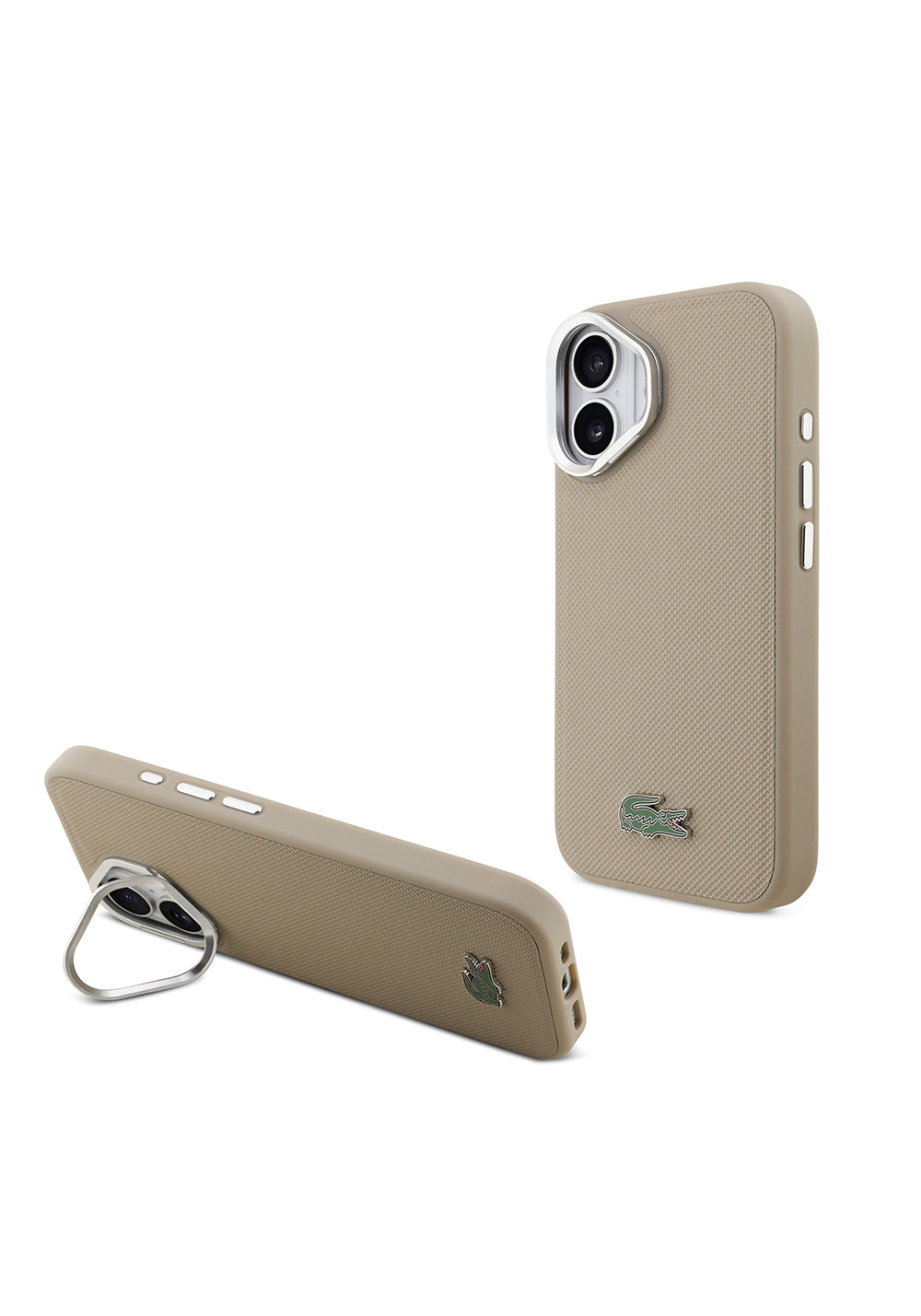 Apple iPhone 17 Kılıf Lacoste Orijinal Lisanslı Manyetik Şarj Uyumlu PU Pike Desenli Standlı Metal Logolu Kapak