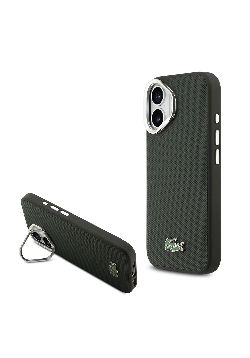 Apple iPhone 17 Kılıf Lacoste Orijinal Lisanslı Manyetik Şarj Uyumlu PU Pike Desenli Standlı Metal Logolu Kapak