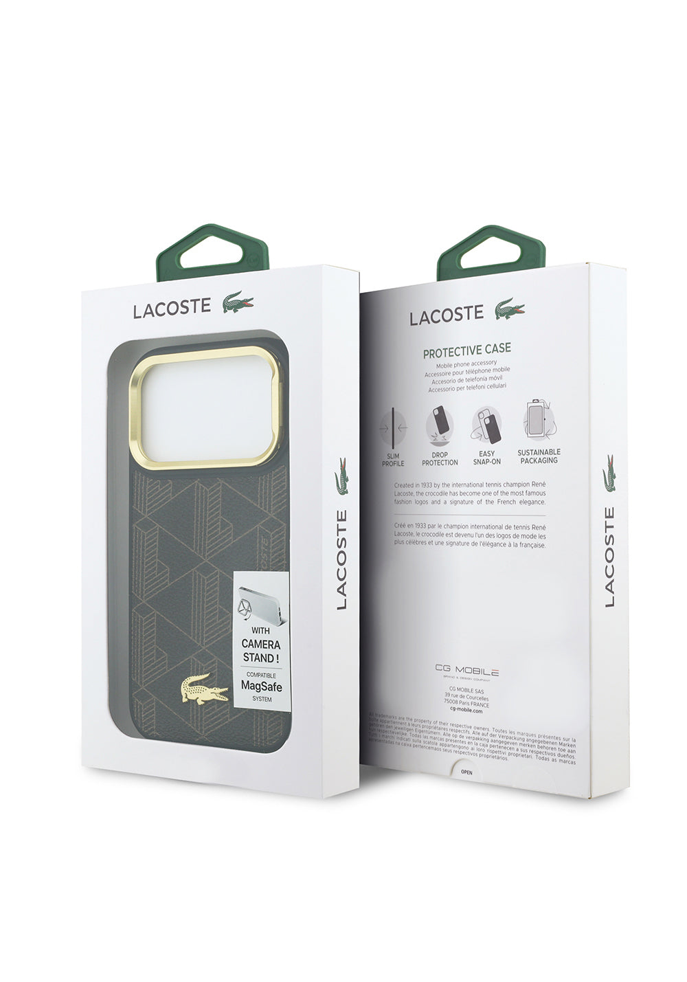 Apple iPhone 17 Pro Kılıf Lacoste Orijinal Lisanslı Manyetik Şarj Uyumlu Standlı PU Deri Karışık Monogram Desenli Kapak