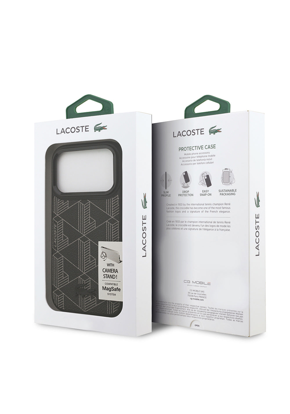 Apple iPhone 17 Pro Kılıf Lacoste Orijinal Lisanslı Manyetik Şarj Uyumlu Standlı PU Deri Karışık Monogram Desenli Kapak