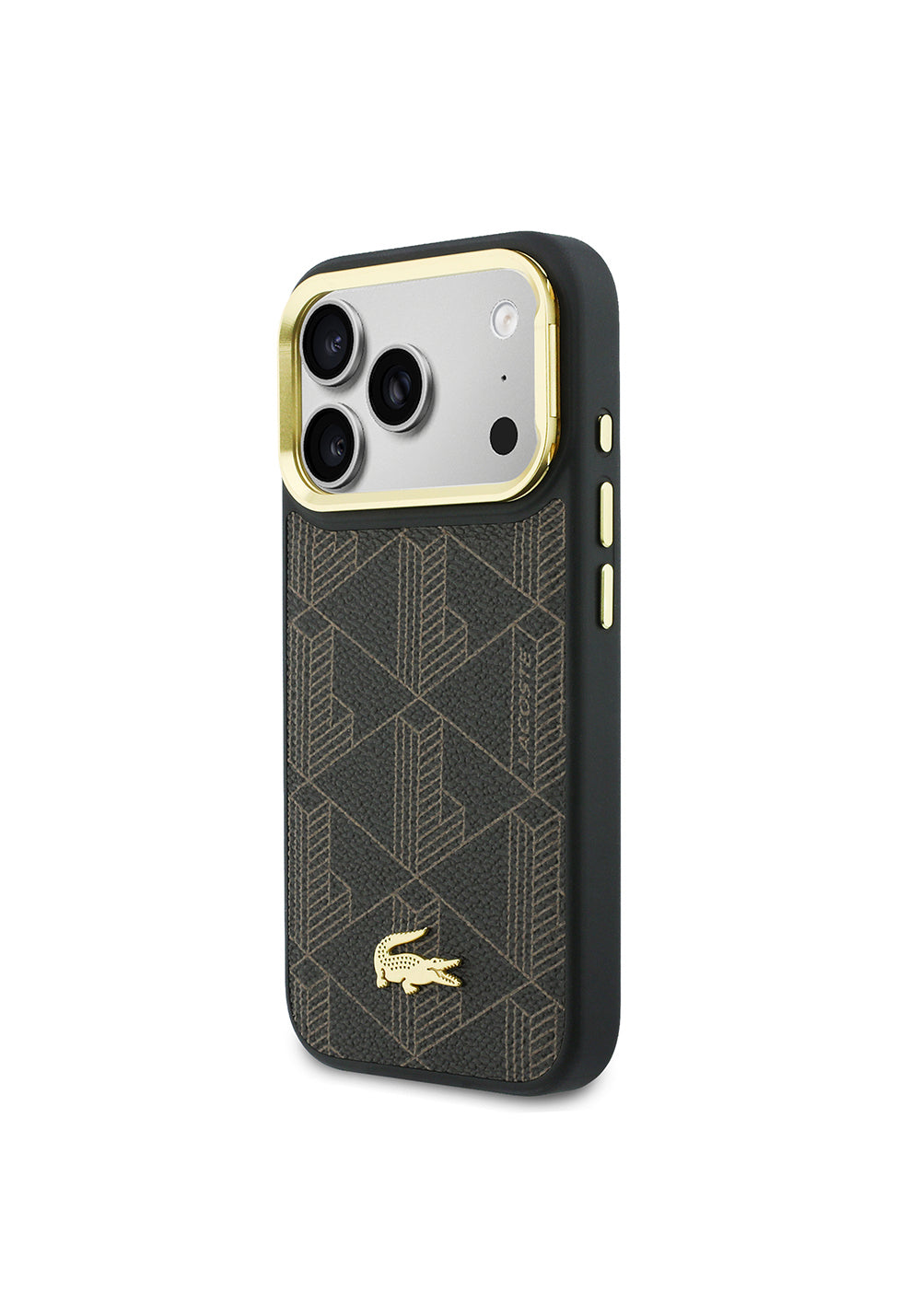 Apple iPhone 17 Pro Max Kılıf Lacoste Orijinal Lisanslı Manyetik Şarj Uyumlu Standlı PU Deri Karışık Monogram Desenli Kapak