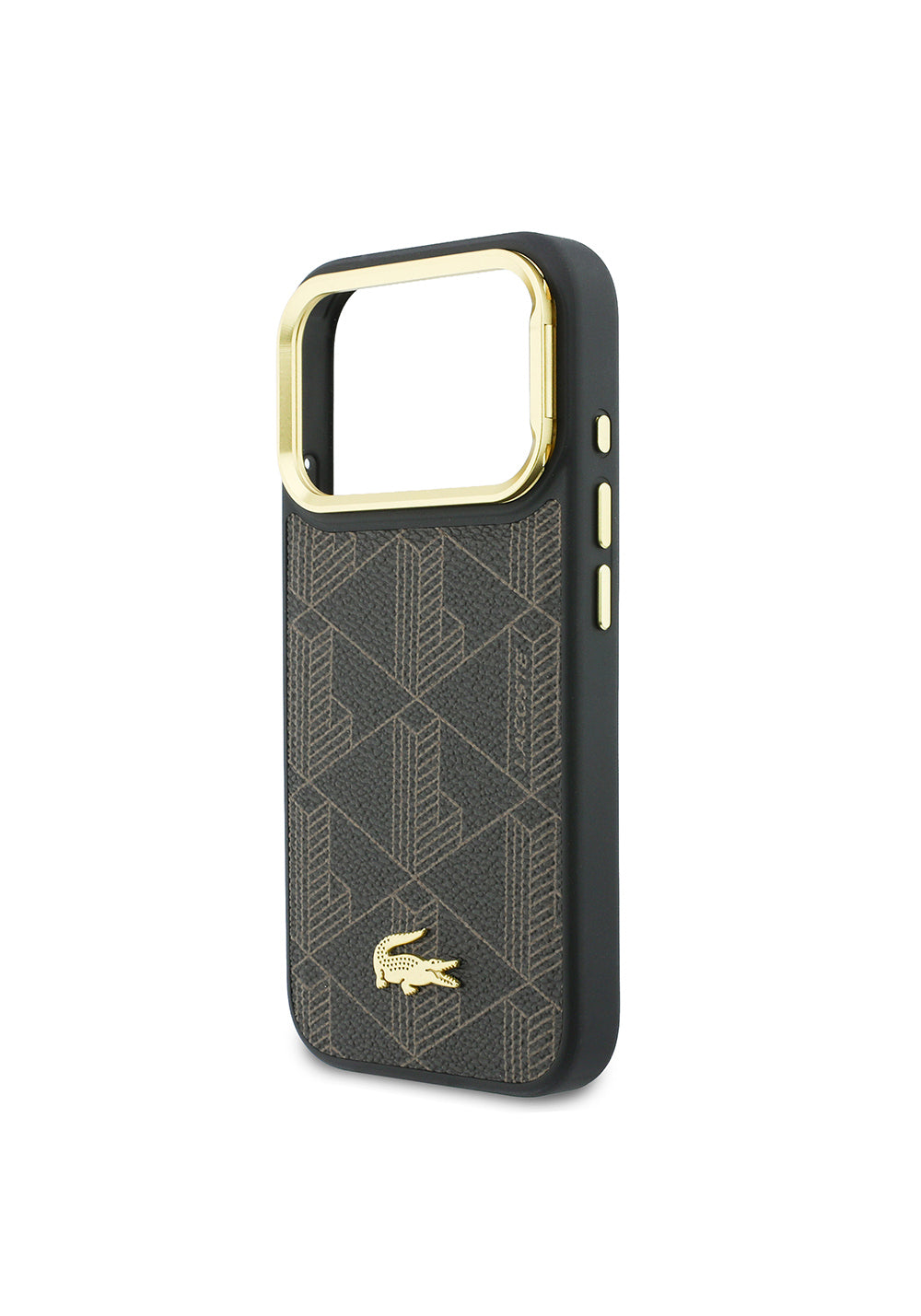 Apple iPhone 17 Pro Max Kılıf Lacoste Orijinal Lisanslı Manyetik Şarj Uyumlu Standlı PU Deri Karışık Monogram Desenli Kapak