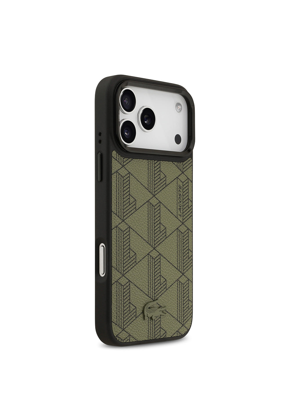 Apple iPhone 17 Pro Max Kılıf Lacoste Orijinal Lisanslı Manyetik Şarj Uyumlu Standlı PU Deri Karışık Monogram Desenli Kapak