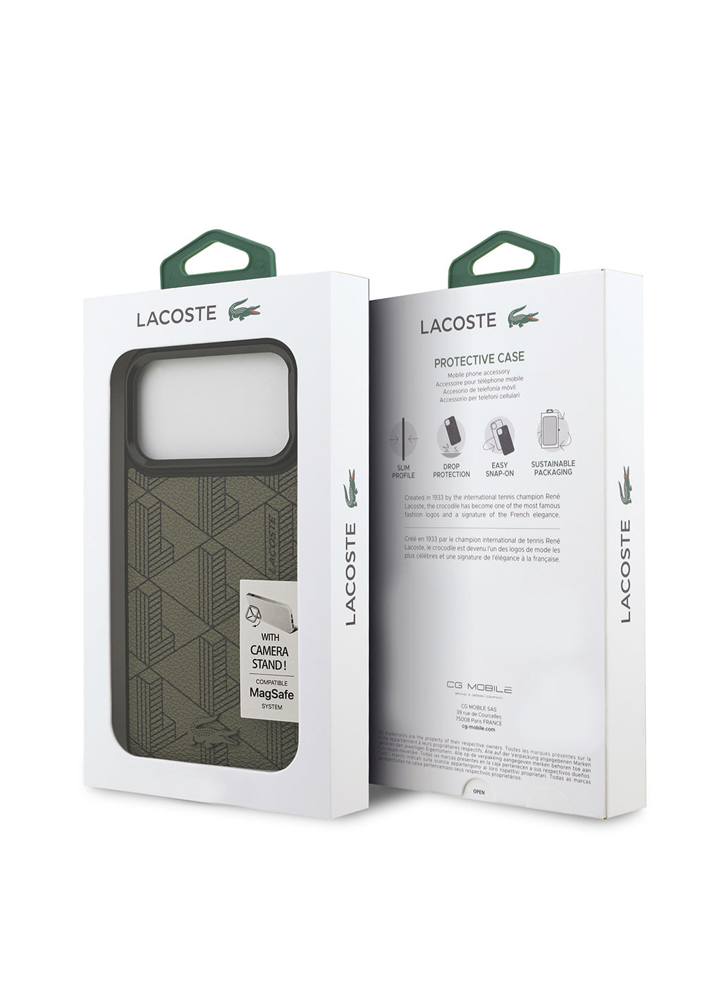 Apple iPhone 17 Pro Max Kılıf Lacoste Orijinal Lisanslı Manyetik Şarj Uyumlu Standlı PU Deri Karışık Monogram Desenli Kapak
