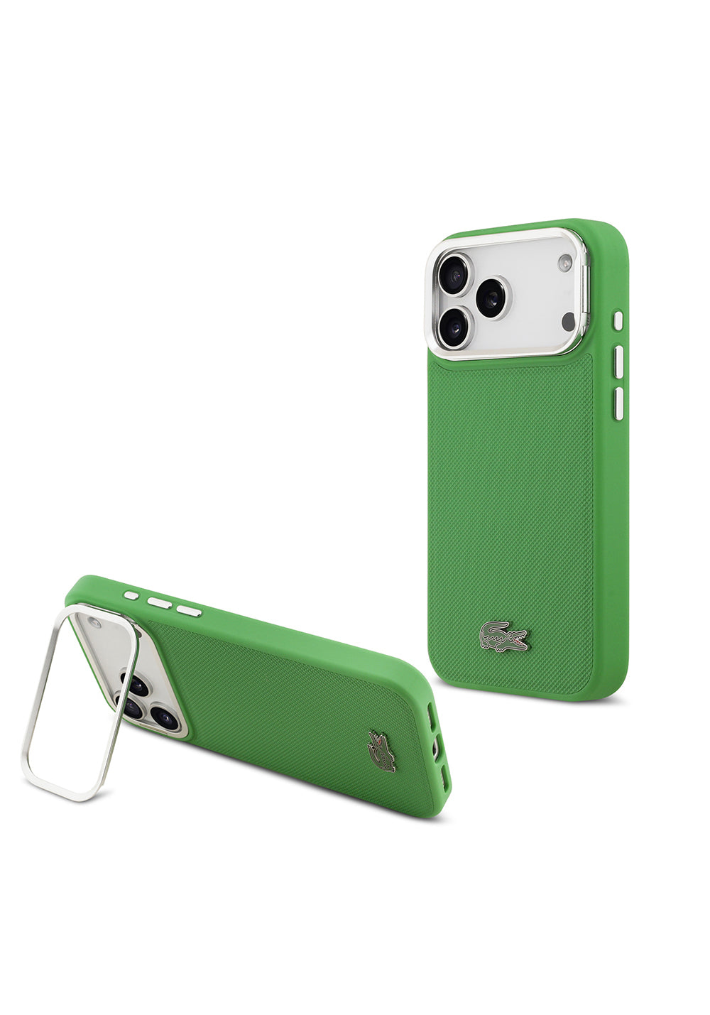 Apple iPhone 17 Pro Max Kılıf Lacoste Orijinal Lisanslı Manyetik Şarj Uyumlu PU Pike Desenli Standlı Metal Logolu Kapak