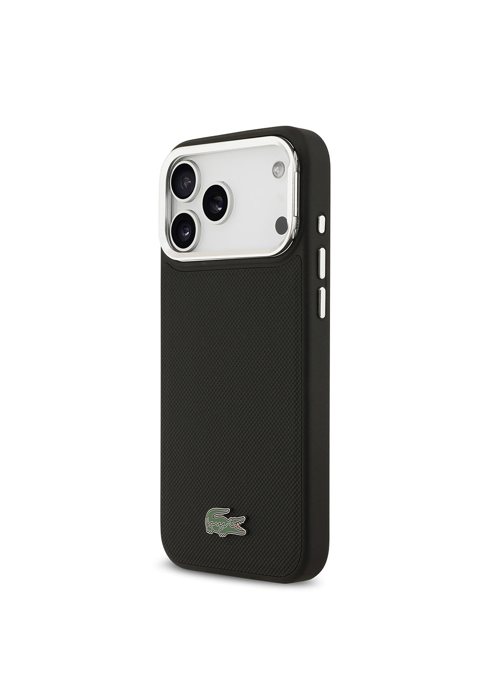 Apple iPhone 17 Pro Max Kılıf Lacoste Orijinal Lisanslı Manyetik Şarj Uyumlu PU Pike Desenli Standlı Metal Logolu Kapak