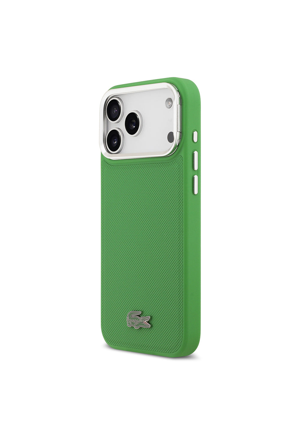 Apple iPhone 17 Pro Max Kılıf Lacoste Orijinal Lisanslı Manyetik Şarj Uyumlu PU Pike Desenli Standlı Metal Logolu Kapak