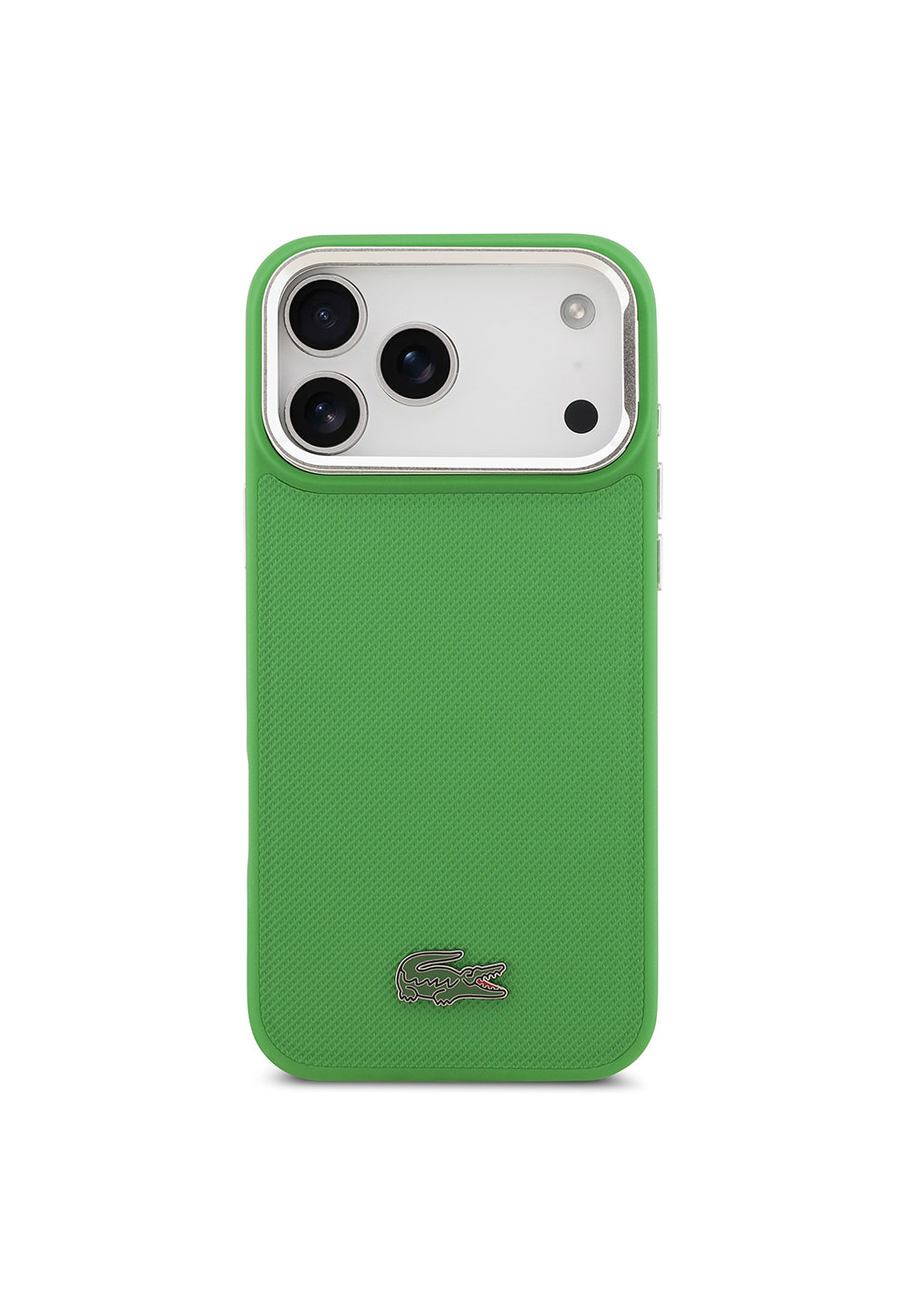 Apple iPhone 17 Pro Max Kılıf Lacoste Orijinal Lisanslı Manyetik Şarj Uyumlu PU Pike Desenli Standlı Metal Logolu Kapak